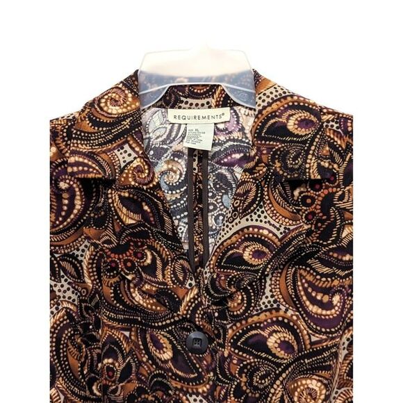 Requirements Paisley Jacket Blazer Brown Gold Size XL 3 Buttons Vintage 90s - Picture 4 of 5